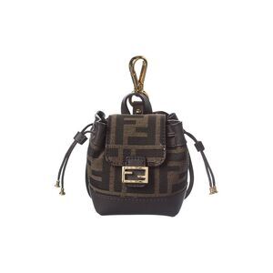 Fendi Nano Ff Jacquard & Leather Backpack Charm, Brown